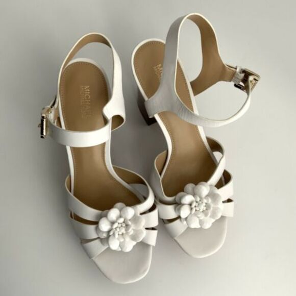 New Michael Michael Kors Leather Open-toe Pumps White Ankle Wrap 9 - Picture 11 of 12